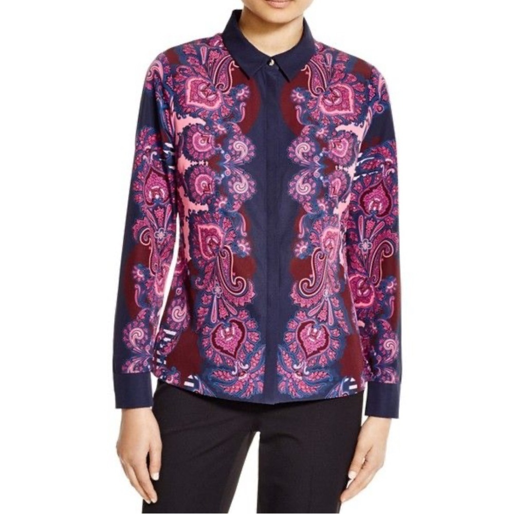 TED BAKER 4 Quiet Luxury Ukia Paisley Career Blue Pink Vibrant Button Down Shirt